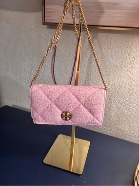 Tory Burch Pink Quilted Tweed Chain Crossbody